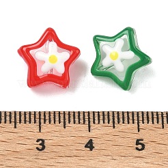 手作りのランプワークエナメルビーズ  手描きのビーズ  スター  ミックスカラー  12x13x8mm  穴：1.2mm&nbsp;LAMP-A014-03