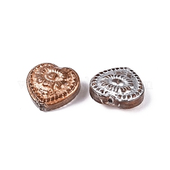ベーキングペイント透明ガラスビーズ  ハート＆フラワー  シルバーライン入り  チョコレート  14.5~15x16x7~7.5mm  穴：1~1.2mm&nbsp;DGLA-N018-26F