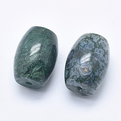 天然苔瑪瑙ビーズ  片穴（両側に穴）  バレル  24.5~25x18mm  穴：2.5~3mm&nbsp;G-P384-U17