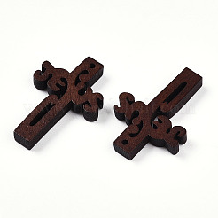 天然木ペンダント  染め  クロス  ココナッツブラウン  32x22x4mm  穴：1.5mm&nbsp;WOOD-N016-63-01