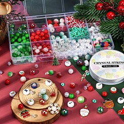 DIY クリスマス ブレスレット ネックレス メイキング キット  ラウンド & ディスク & 文字アクリル & ポリマークレイ & プラスチックパールビーズを含む  ヘラジカ & スノーフレーク & サンタクロース 合金エナメル ペンダント  ミックスカラー  611個/セット&nbsp;DIY-YW0005-89
