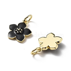 真鍮製エナメルチャーム  花のチャーム  丸カン付き  ラックめっき  長持ちメッキ  鉛フリー＆カドミウムフリー  18KGP本金メッキ  ミックスカラー  13x11x3mm  穴：3mm&nbsp;KK-Z114-23G