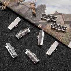 アイアン製カシメリボン止めエンドパーツ  銀色のメッキ  8x20mm  穴：2mm&nbsp;IFIN-S008-S