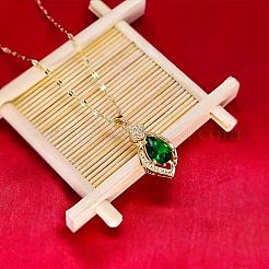 Alloy Crystal Rhonestone and Green Glass Teardrop Pendants Necklaces for Women&nbsp;FS-WG0BC64-01