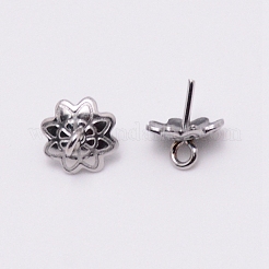 304ステンレススチールペグベイルペンダント  カップペグベイル  片穴ビーズ  8花びら  花  ステンレス鋼色  8~8.5x7.5x7.5mm  穴：1.2mm  ピン：0.6mm&nbsp;STAS-WH0015-65P