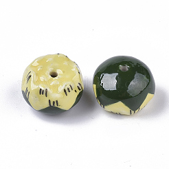 手作りの陶器ビーズ  手描きの陶器ビーズ  ファミーユスタイルバラ  花  きいろ  19~20x13~14mm  穴：1.8mm&nbsp;PORC-N004-B-66