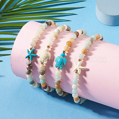 Ocean Dyed Synthetic Turquoise Turtle & Natural Flower Amazonite Round Beaded Anklets&nbsp;AJEW-TA00062