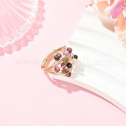 Copper Wire Wrapped Natural Tourmaline Rondelle Bead Finger Rings&nbsp;RJEW-JR01033