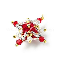 ガラスシードビーズのテトラプテラペンダント  ジャンプリングとガラスパールラウンドビーズ付き  ミックスカラー  31x31x13mm  穴：2.5mm&nbsp;PALLOY-MZ00533
