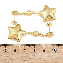 304ステンレススチールダングルスタッドピアス  ゴールドカラー  スター  48.5x20.5mm&nbsp;LS-EJEW-P325-04A-G