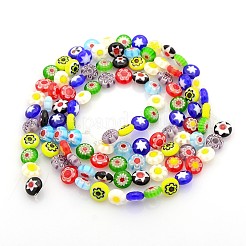 手作りミッレフィオーリガラスビーズ連売り  平たい円盤  ミックスカラー  8x4mm  穴：1mm  約48個/連  14.7インチ&nbsp;LAMP-J034-8mm-M