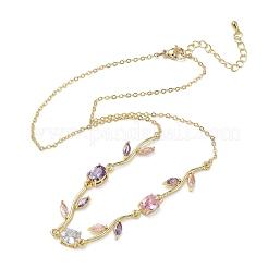 Brass Pave Cubic Zirconia Rose Flower Link Cable Chain Necklaces for Women&nbsp;NJEW-C121-05A-01G