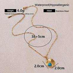 Vintage Style 304 Stainless Steel and Synthetic Turquoise Textured Disc Pendant Necklaces for Women&nbsp;LS-JC9668