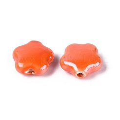 手作りの陶器ビーズ  光沢釉の磁器  花  レッドオレンジ  14~15x14~15x6~7mm  穴：1.8~2.2mm&nbsp;PORC-N007-20-B01-A09