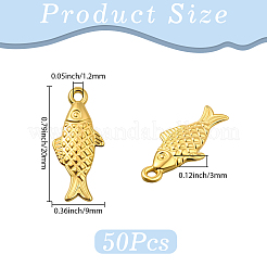 チベットスタイルの亜鉛合金ペンダント50個。  魚  ゴールドカラー  20x9x3mm  穴：1.2mm&nbsp;FIND-BM0001-09