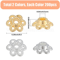 400色合金ビーズキャップ2個  中空6-花弁の花  ゴールデン＆シルバー  6.5x2mm  穴：1mm  200個/カラー&nbsp;FIND-PA0001-09