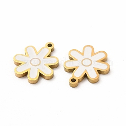 イオンプレーティング（IP）304ステンレススチールチャーム  エナメル  花  ホワイト  14x12x1mm  穴：1.2mm&nbsp;STAS-F291-07G-02