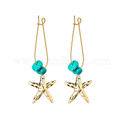 Alloy & Synthetic Turquoise Chip Hoop Earrings&nbsp;FS-WG5F607-01
