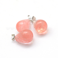 ティアドロップナチュラル＆シンセティックミックスストーンペンダント  プラチナトーンの真鍮パーツ  21~24x12~14mm  穴：4x7mm&nbsp;G-Q435-M