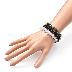 女の子の女性のための天然混合石チップビーズストレッチブレスレット  内径：2インチ（5cm）  3個/セット&nbsp;BJEW-JB06647