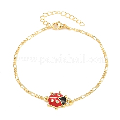 Brass Pave Cubic Zirconia Enamel Red Ladybug Link Bracelets for Women&nbsp;KK-CBA68DA-03G