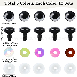 60セット5色の半円形ABSプラスチック人形工芸アイ  安全の目  スペーサー付き  ミックスカラー  16mm  12セット/カラー&nbsp;DIY-GF0010-67B