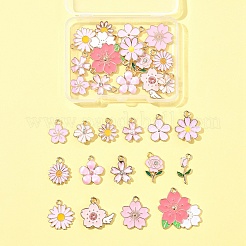 合金エナメルチャーム  花のチャーム  ライトゴールド  ピンク  14~24x10~25.5x1~4mm  穴：2mm  30個/セット&nbsp;FIND-FS0003-97