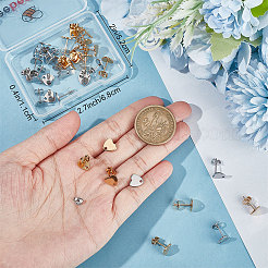 40個 2色 304ステンレススチール ハートスタッドピアス金具  穴とイヤーナット付き  ゴールデン·ステンレス鋼色  8x8mm  穴：1mm  ピン：0.8mm  20個/カラー&nbsp;STAS-BBC0002-37