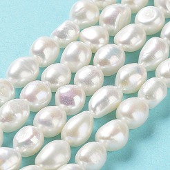 天然養殖淡水パールビーズ連売り  両面研磨  グレード5 A  貝殻色  9~10x8~9x7~8mm  穴：0.6mm  約36~37個/連  13.78''（35~36センチメートル）&nbsp;PEAR-Z002-09