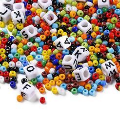 100Pcs Cube with Letter Opaque Acrylic Beads&nbsp;DIY-YW0002-45