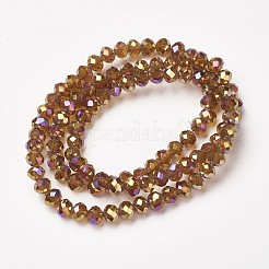 電気メッキ透明ガラスビーズ連売り  フル虹メッキ  多面カット  ロンデル  シエナ  3x2mm  穴：0.8mm  約150~155個/連  15~16インチ（38~40cm）&nbsp;EGLA-A034-T2mm-T10