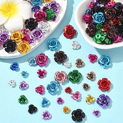 150個 3スタイル アルミ 3D ローズフラワー  小さな金属ビーズ  ミックスカラー  6~14x4.5~14mm  穴：1mm  50個/スタイル&nbsp;FALUM-YW0001-02