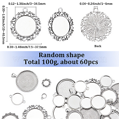 合金ペンダントカボションセッティング1袋  混合図形  アンティークシルバー  10~46.5x7.5~37.5x1.5~4mm  穴：1~6mm  トレイのサイズ：3~34.5mm&nbsp;FIND-SC0023-79A-03