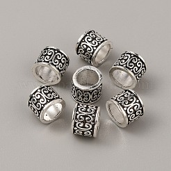チベット風合金ヨーロピアンビーズ  大穴ビーズ  コラム  アンティークシルバー  8x6mm  穴：6mm&nbsp;FIND-TAC0011-39AS