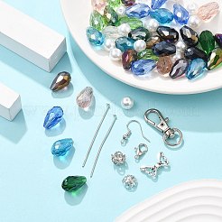 DIY ガラス ティアドロップ エンジェル ペンダント 作成キット  鉄製のフラットヘッドピンを含む  真鍮のピアスフック  ミックスカラー  8mm  穴：1mm&nbsp;TIBEB-FP0001-47