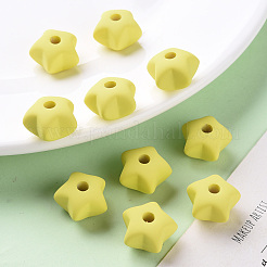 アクリルビーズ  ラバー加工スタイル  片穴  スター  きいろ  16x17x11mm  穴：3.5mm&nbsp;LS-OACR-S039-01-85