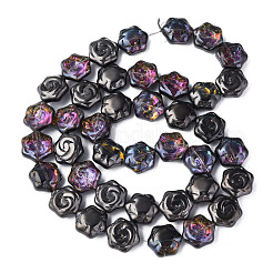 電気メッキガラスビーズセット  ABカラー  花  ブラック  16x14.5x7.5mm  穴：1mm  約40個/連  24.80インチ（63cm）&nbsp;EGLA-N008-018-A03