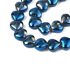 電気メッキガラスビーズセット  半分メッキ  ハート  ブルーメッキ  9~10x10x5.5mm  穴：0.8mm  約70~71個/連  25.20インチ〜26.38インチ（64~67cm）&nbsp;EGLA-S188-14-C04