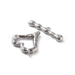 変色しない304ステンレススチールのトグル留め具  ハート  ステンレス鋼色  22x21x4mm  穴：1.6mm  バー：30x7x3.5mm  穴：1.4mm&nbsp;X-STAS-A092-08A-P