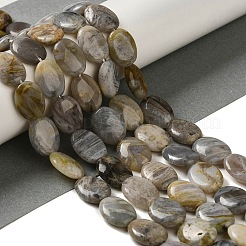 天然石バンブーアゲート竹葉瑪瑙ビーズ連売り  フラットオーバル  12x8~8.5x4.5~5mm  穴：1mm  約34個/連  15.55~15.75''（39.5~40センチメートル）&nbsp;G-NH0014-B01-01