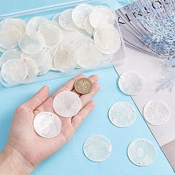 天然カピスシェルコネクタチャーム50個  フラットラウンド  貝殻色  40x0.5~1.5mm  穴：1.8mm&nbsp;FIND-HY0001-17