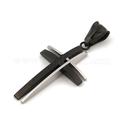 変色しにくい304ステンレススチールペンダント  クロス  ガンメタ色＆ステンレス鋼カラー  36x20x4mm  穴：10x4mm&nbsp;STAS-H360-06BP-1