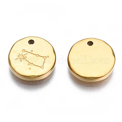 316サージカルステンレススチールチャーム  星座とフラットラウンド  14KGP本金メッキ  双子座  10x2mm  穴：1mm&nbsp;LS-STAS-S116-418E-G