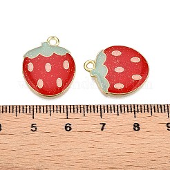 ライトゴールドメッキの合金エナメルペンダント  カドミウムフリー＆鉛フリー  グリッターパウダー付き  イチゴのチャーム  レッド  19.5x16x2mm  穴：1.8mm&nbsp;PALLOY-N176-26A-RS