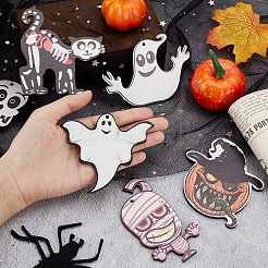 20個 10スタイル 天然木 ビッグペンダント  ハロウィン用  カボチャ＆ゴースト＆スカル＆キャット＆ドッグ＆ミイラ  ミックスカラー  71~119x56~111x2~4mm  穴：3~4mm  2個/スタイル&nbsp;WOOD-CA0001-50