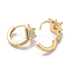 真鍮とクリアキュービックジルコニアのフープピアス  長方形  ライトゴールド  13x10mm&nbsp;EJEW-B035-28KCG