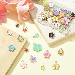 50個7スタイルアロイエナメルチャーム  ゴールド/ライトゴールド  花のチャーム  ミックスカラー  10~20.5x8~17.5x1.5~2.5mm  穴：1.4~2mm&nbsp;ENAM-YW0003-10