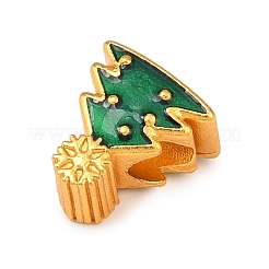 クリスマス用真鍮エナメルヨーロピアンビーズ  大穴ビーズ  ゴールドカラー  クリスマスツリー  12x11x7.5mm  穴：4mm&nbsp;KK-F922-03B-G
