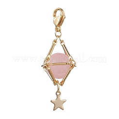 Natural Rose Quartz Brass Pendant Decorations&nbsp;HJEW-JM01817-01