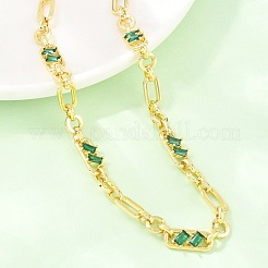 7MM Brass Pave Cubic Zirconia Figaro Chain Necklaces&nbsp;NJEW-D324-05G-03